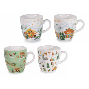 Set 4 cani Craciun portelan Village Ø 5,5 cm x 6 H, 70 ml