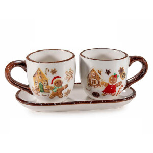 Set 2 cesti, tavita ceramica multicolora Turta Dulce Ø 6,5 cm x 6 H,  16,5 x 8 cm