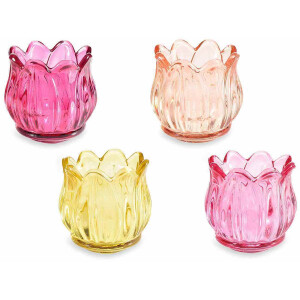 Set 12 suporturi lumanari sticla 7x7 cm