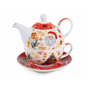 Set ceainic, ceasca Craciun portelan multicolor cm 16 x 10,5 x 13,5 H, 370 ml, 240 ml
