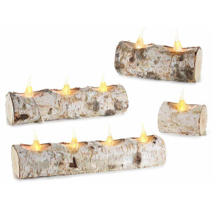 Set 4 decoratiuni lemn lumanari led 32 cm, 24 cm, 16 cm, 8 cm