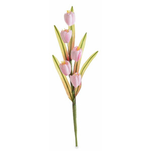 Set 3 crengute Lalele artificiale roz verzi 35 cm