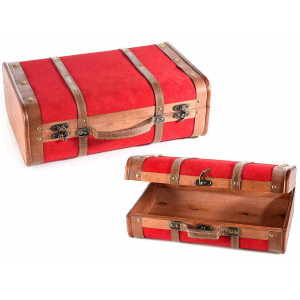 Set 2 valize decorative lemn velur 45x16x30 cm, 38x13x24 cm