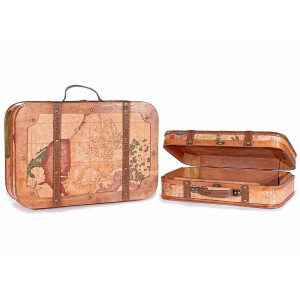 Set 2 valize decorative lemn maro 45x14x31.5 cm, 39x11.5x26 cm