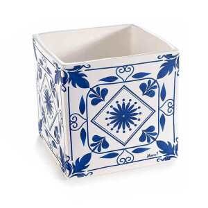Vaza flori portelan albastru alb Maiolica cm 13 x 13 x 12,5 H
