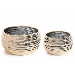Set 2 ghivece flori ceramica aurie Ø 21 cm x 10,5 H, Ø 16 x 9 H 