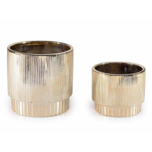 Set 2 vaze flori ceramica aurie Ø 13 cm x 12,5 H, Ø 10,5 x 8,5 H