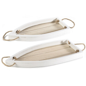 Set 2 tavi lemn natur alb Barcuta 40x18.5x3 cm, 32x15x3 cm