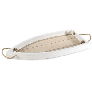 Tava decorativa Barcuta lemn alb maro 40 x 18,5 x 3 H