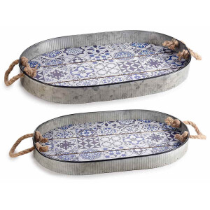 Set 2 tavi lemn metal Majolica 49x33x5 cm, 44x30x4 cm