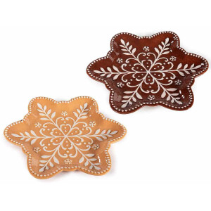 Set 2 platouri Craciun ceramica alba maro cm 25,5 x 23 H