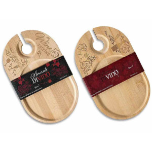 Set 2 platouri aperitive cu suporturi pahare vin, lemn cm 25 x 15 H