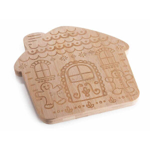 Platou Craciun lemn natur Casuta Turta Dulce cm 25 x 25 H
