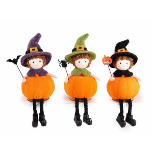 Set 3 figurine Halloween Dovleac textil multicolor Ø 6 cm x 16 H 
