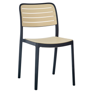 Scaun stivuibil, plastic negru/bej, Kardos 44x55x82 cm