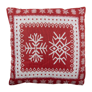 Perna Craciun Fulgi de Nea poliester rosu bej 45x45x4 cm