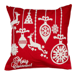 Set 2 fete perne Craciun textil rosu alb 45x45 cm