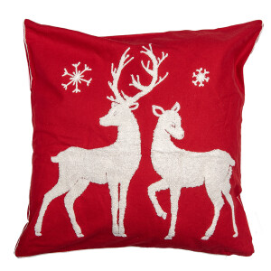 Set 2 fete perne Craciun Reni textil rosu alb 45x45 cm