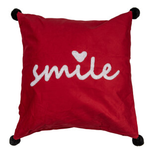 Fata perna decorativa textil rosu alb Smile 45x45 cm
