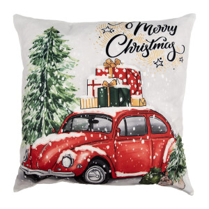Fata perna textil multicolor Craciun Masinuta 45x45 cm