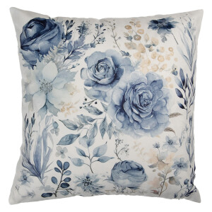 Fata perna textil alb bej albastru Flori 45x45 cm