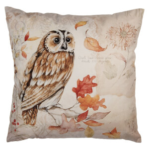 Fata perna textil maro bej Bufnita 45x45 cm
