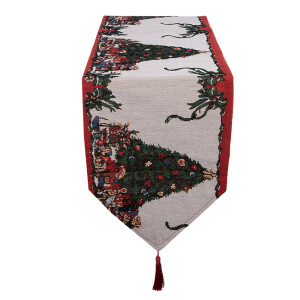 Traversa masa Craciun Bradut poliester multicolor 33x180 cm