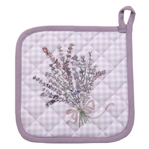 Servet termic bucatarie bumbac alb mov Lavanda 20x20 cm