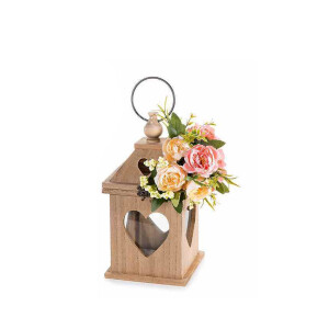 Felinar lemn decorat cu flori 14,5 x 14,5 x 35 H