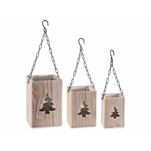 Set 3 felinare Craciun 15x15x51 cm, 12.5x12.5x43 cm, 10x10x38 cm