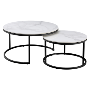 Set 2 masute marmura alba otel negru Lastro 80x43 cm, 60x37 cm