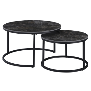 Set 2 masute marmura otel negru Lastro 80x43 cm, 60x37 cm