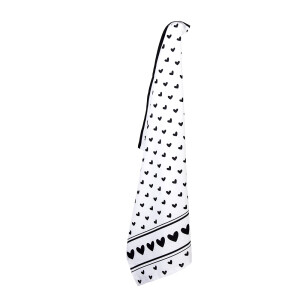 Set 3 prosoape bucatarie bumbac alb negru Inimioare 50x70 cm