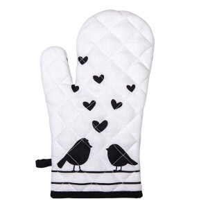 Set 2 manusi termice bumbac alb negru Birds 18x30 cm