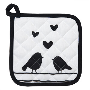 Servet termic bucatarie bumbac alb negru Pasari 20x20 cm