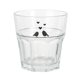 Set 6 pahare sticla transparenta neagra Pasari Ø 8x8 cm / 200 ml