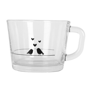 Cana sticla transparenta neagra Pasari 13x10x9 cm / 350 ml