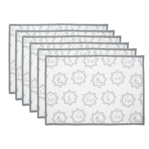 Set 6 suporturi farfurii bumbac alb gri Pisicute 48x33 cm