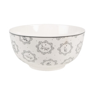 Set 2 boluri portelan alb gri Pisicute 14x7 cm, 500 ml