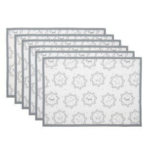 Set 6 suporturi farfurii  bumbac alb gri Catelusi 48x33 cm