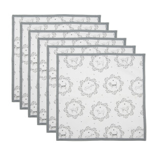 Set 6 servetele masa bumbac alb gri Catelusi 40x40 cm