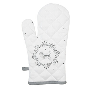 Set 2 manusi bucatarie termorezistente bumbac alb gri Catelus 18x30 cm