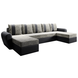 Canapea forma U extensibila cu tapiterie textil negru gri maro Luny Roh 310x140x80 cm