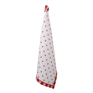 Prosop bucatarie bumbac alb rosu Inimioare 50x70 cm