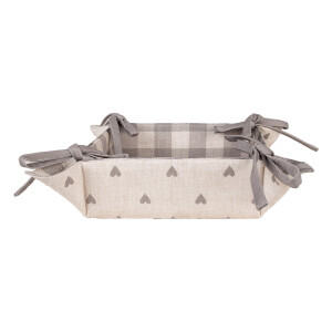 Cos paine bumbac bej gri Inimioare 35x35x8 cm