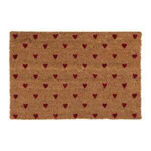 Covoras intrare casa fibre cocos maro rosu Inimioare 60x40x2 cm