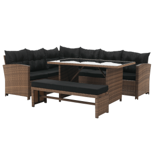 Set mobilier gradina ratan sintetic maro negru Madul 229x174/65x85 cm 