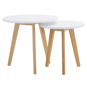 Set 2 masute cafea mdf alb lacuit fag natur Malto 50x50x45 cmm 40x40x40 cm