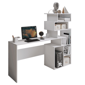 Birou PC cu raft din mdf alb Maxim 158x40x134 cm