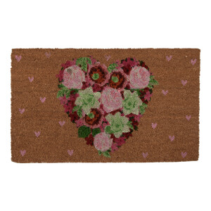 Covoras intrare casa fibre cocos multicolor Inimioara 75x45x1 cm